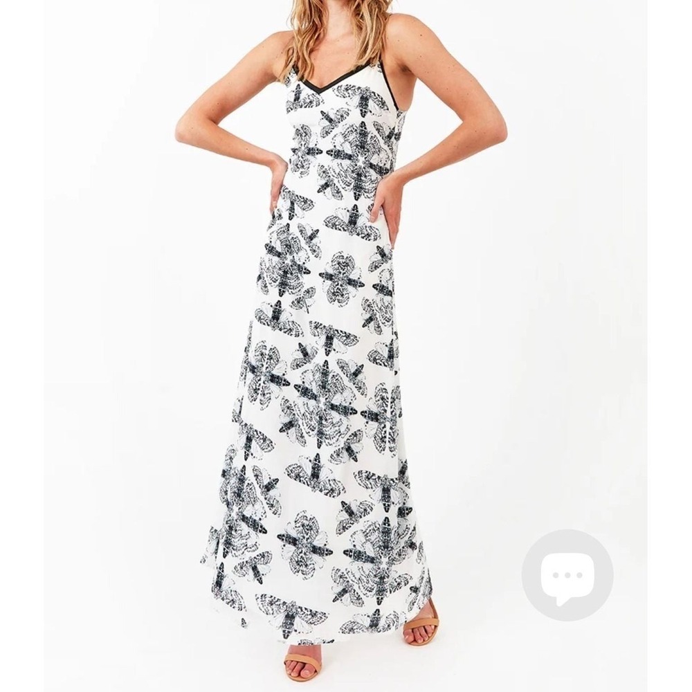 AS by DF Maxi Dress S White Silk Moth Print V-Neck Butterfly Whimsigoth Goth